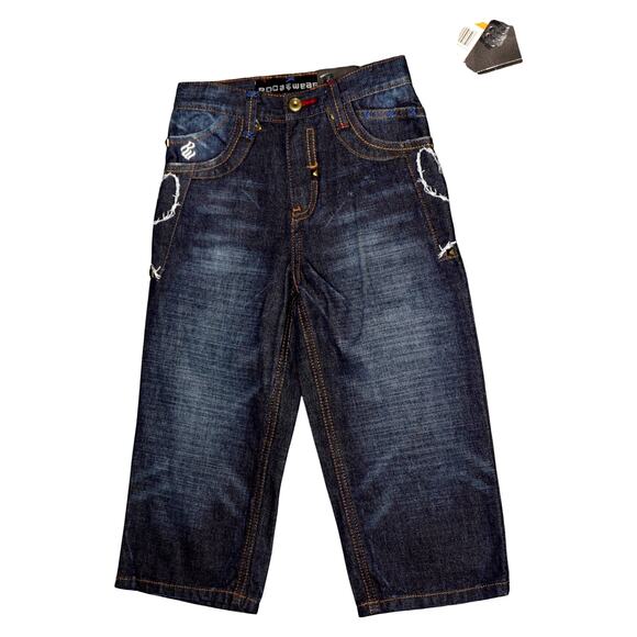 Rocawear Original Fit Kids Jeans Blue Embroidered Pockets Barbed Wire Stitch NWT - Picture 1 of 5